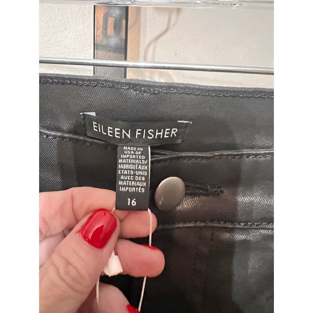 NWT Eileen Fisher Skinny Jeans Organic Cotton Waxed Denim Black Womens Size 16 - Picture 4 of 9